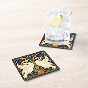Swan and Rush and Iris, Square Paper Coaster