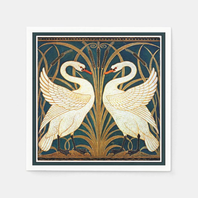 Swan and Rush and Iris, vintage design Napkin (Front)
