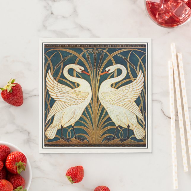 Swan and Rush and Iris, vintage design Napkin (Insitu)