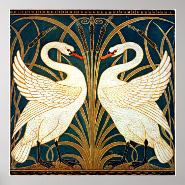 Swan and Rush and Iris, vintage design Poster (Front)
