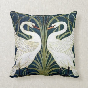 Swan and Rush and Iris wallpaper Pillow