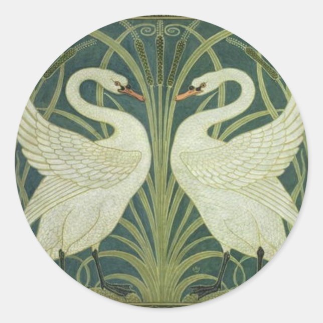 Swan and Rush Art Nouveau Sticker (Front)