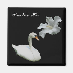 Swan And White Hibiscus Flower Magnet