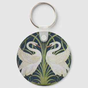 Swan Art Nouveau Swirl Bird White  Keychain