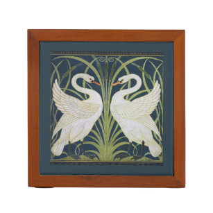 Swan Art Nouveau Two Swans  Desk Organizer