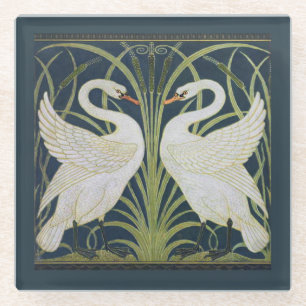 Swan Art Nouveau Two Swans Glass Coaster