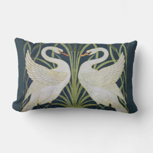 Swan Art Nouveau Two Swans Lumbar Pillow