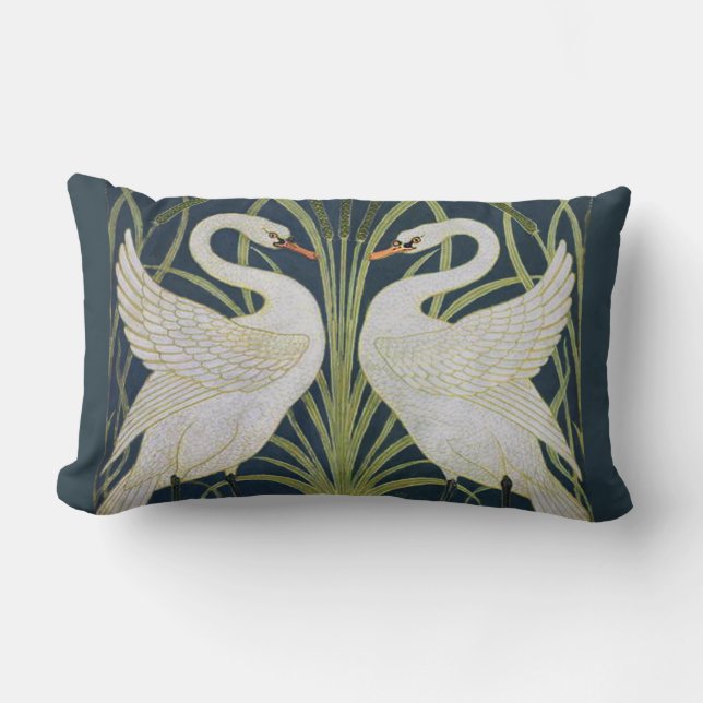 Swan Art Nouveau Two Swans  Lumbar Pillow (Front)