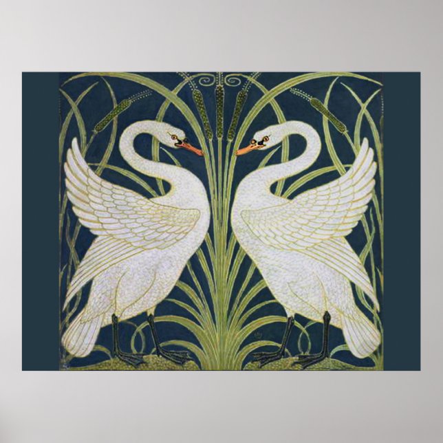 Swan Art Nouveau Two Swans  Poster (Front)