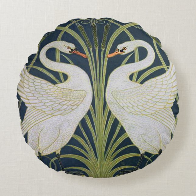 Swan Art Nouveau Two Swans  Round Pillow (Front)