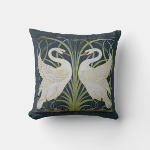 Swan Art Nouveau Two Swans Throw Pillow