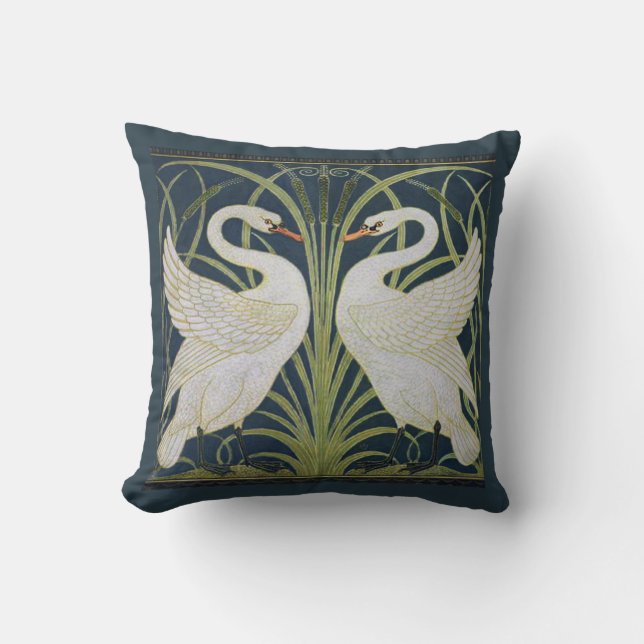 Swan Art Nouveau Two Swans  Throw Pillow (Front)