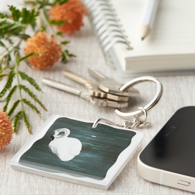 Swan at the Pond Keychain (Front Right)