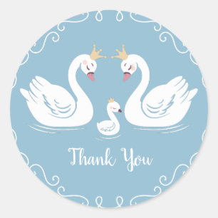 Swan Baby Shower Bird with Crown Co-Ed Blue Classic Round Sticker