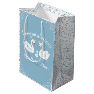 Swan Baby Shower Bird with Crown Co-Ed Blue Medium Gift Bag