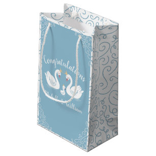 Swan Baby Shower Bird with Crown Co-Ed Blue Small Gift Bag