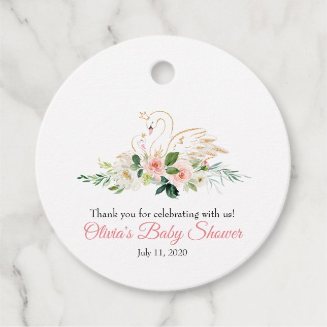 Swan baby shower favour tag (Front)
