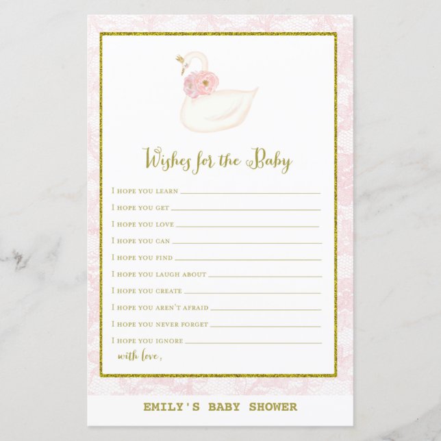 Swan Baby Shower Game PRINTED (Front)