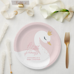 Swan baby shower girly pink aqua cute elegant paper plate
