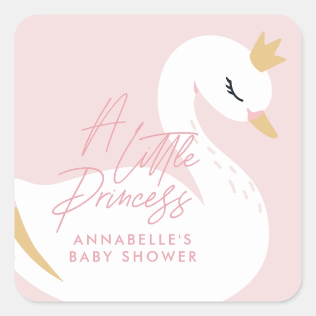Swan baby shower girly pink aqua cute elegant square sticker (Front)