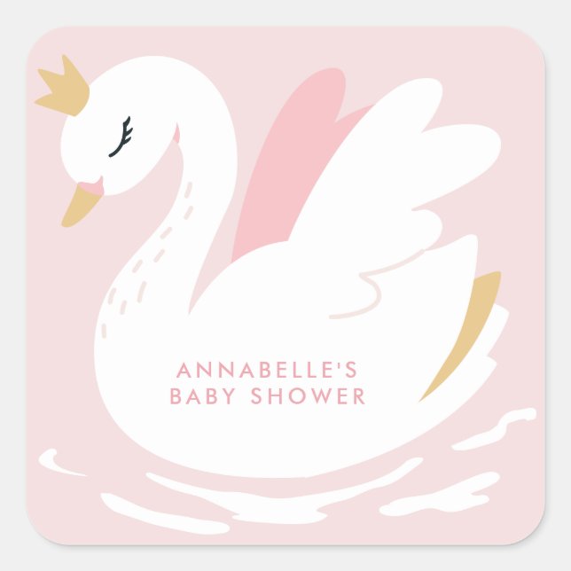 Swan baby shower girly pink aqua cute elegant square sticker (Front)