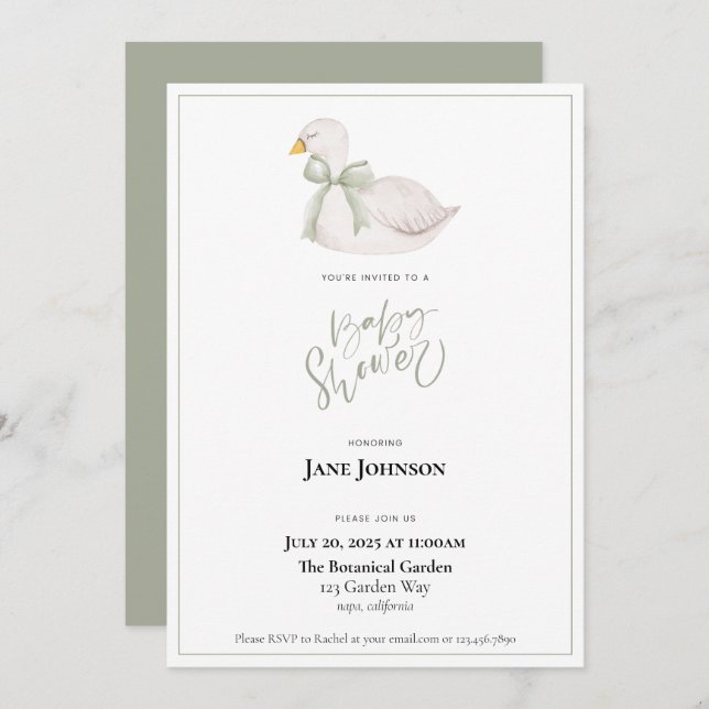 Swan baby Shower Invitation (Front/Back)