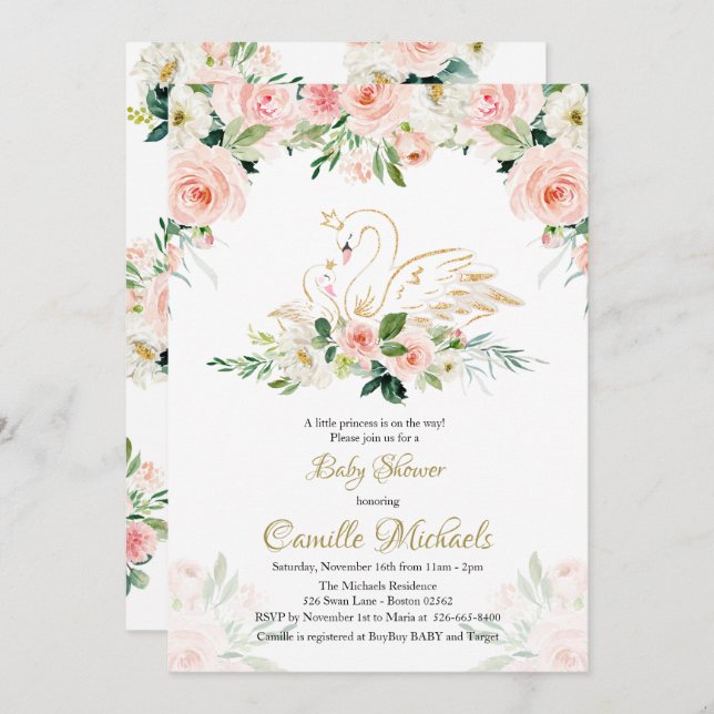 Swan Baby Shower invitation (Front/Back)