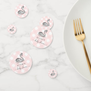 Swan Baby Shower Pink Gingham Table Confetti