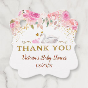Swan Baby Shower Thank You Favour Tags Pink Gold
