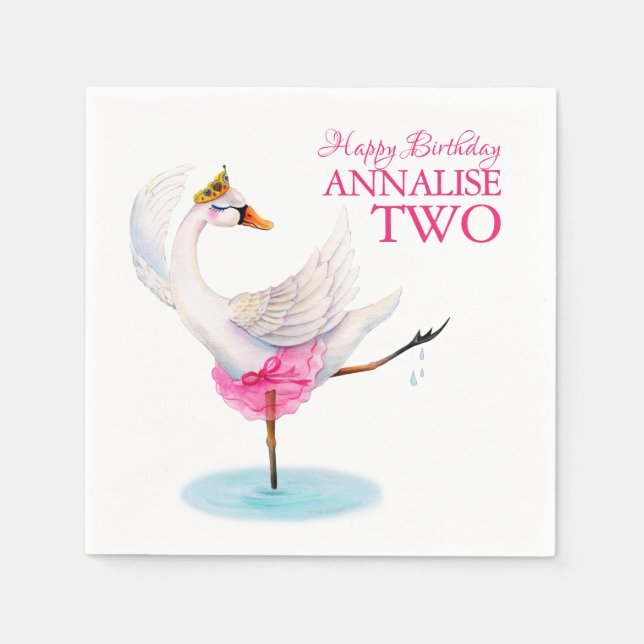 Swan ballet 2nd birthday party custom napkins (Front)