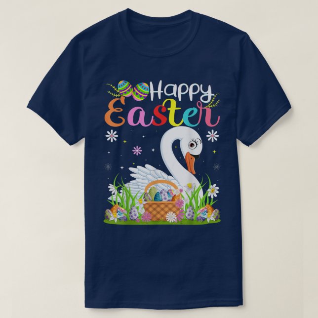 Swan Bird Bunny Egg Hunting Funny Swan Happy Easte T-Shirt (Design Front)