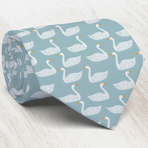 Swan Bird Pattern Light Teal Green Tie