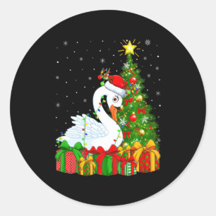 Swan Bird Xmas Holiday Santa Swan Christmas Tree  Classic Round Sticker
