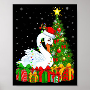 Swan Bird Xmas Holiday Santa Swan Christmas Tree  Poster