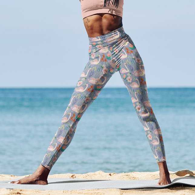 Swan Birds Floral Botanical Blue Pattern Leggings (Creator Uploaded)