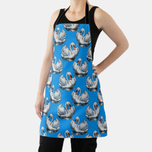 Swan Birds Pattern Design On Blue  Apron