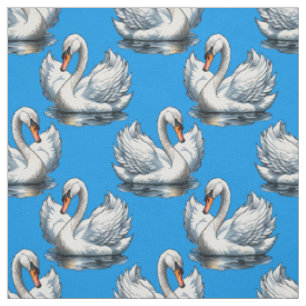 Swan Birds Pattern Design On Blue Fabric