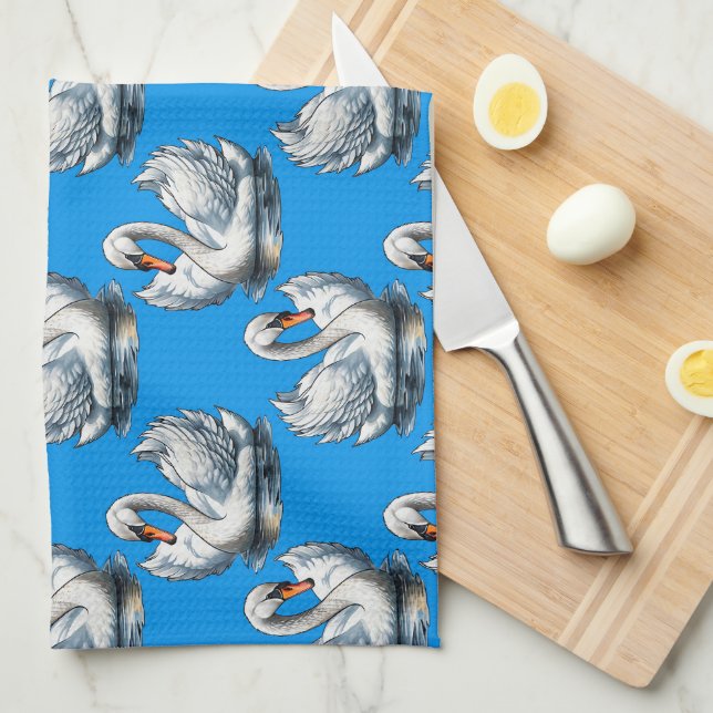 Swan Birds Pattern Design On Blue  Kitchen Towel (Quarter Fold)