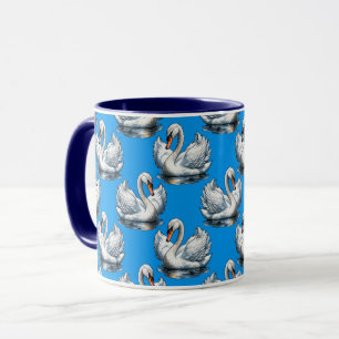Swan Birds Pattern Design On Blue  Mug