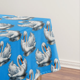 Swan Birds Pattern Design On Blue  Tablecloth