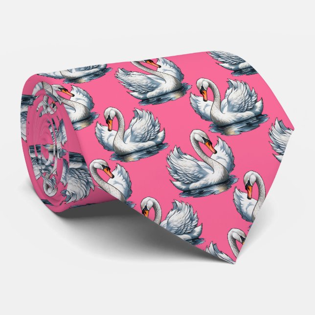 Swan Birds Pattern Design On Blue  Tie (Rolled)
