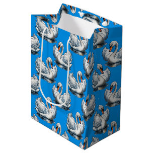 Swan Birds Pattern Design On Green Medium Gift Bag