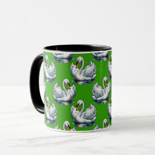Swan Birds Pattern Design On Green Mug