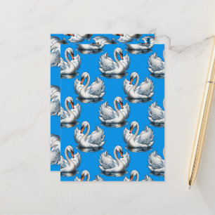 Swan Birds Pattern Design On Green Postcard