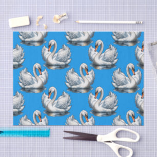 Swan Birds Pattern Design On Green  Tissue Paper