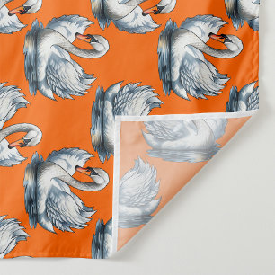 Swan Birds Pattern Design On Orange  Fabric