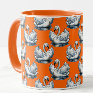 Swan Birds Pattern Design On Orange  Mug