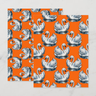 Swan Birds Pattern Design On Orange Postcard