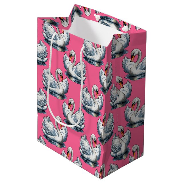 Swan Birds Pattern Design On Pink Medium Gift Bag (Front Angled)