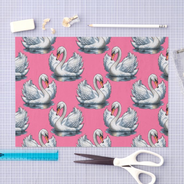 Swan Birds Pattern Design On Pink Tissue Paper (Craft)